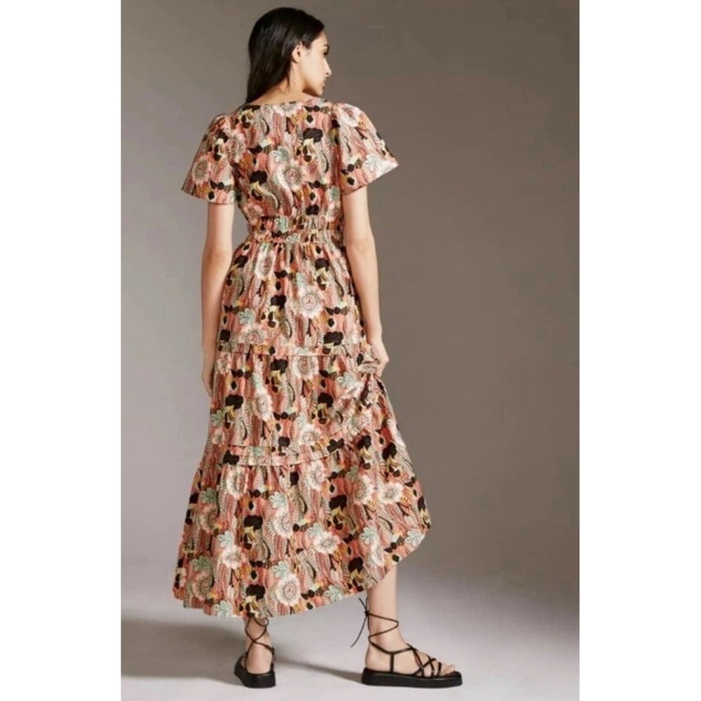 Anthropologie Maeve Somerset Maxi Botanic Garden Tiered Cotton Dress Sz Large - Picture 2 of 9